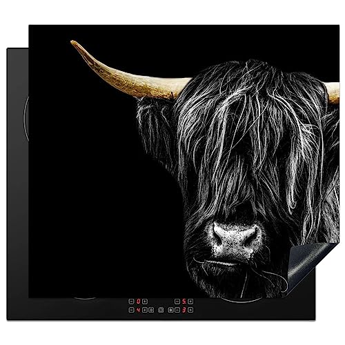 KitchenYeah© Herdabdeckplatte Einteilig Ceranfeld Abdeckplatte Küche Deko Ceranfeldabdeckung Herdabdeckung Induktionsmatte Schottisches Hochlandrind - Gold - Hörner - Fell - Tiere - Kuh - 57x51 cm von KitchenYeah