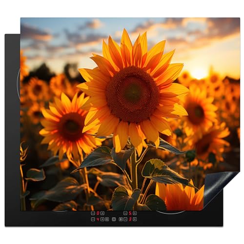 KitchenYeah© Herdabdeckplatte Einteilig Ceranfeld Abdeckplatte Küche Deko Ceranfeldabdeckung Herdabdeckung Induktionsmatte Sonnenblume - Sonnenuntergang - Blumen - Natur - Gelb - 60x52 cm von KitchenYeah