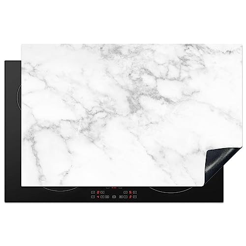 KitchenYeah© Herdabdeckplatte Einteilig Ceranfeld Abdeckplatte für Induktionsschutz Ceranfeldabdeckung Vinyl Herdabdeckplatten Marmor - Weiß - Grau - Luxus - Marmoroptik - Stein - 81.6x52.7 cm von KitchenYeah