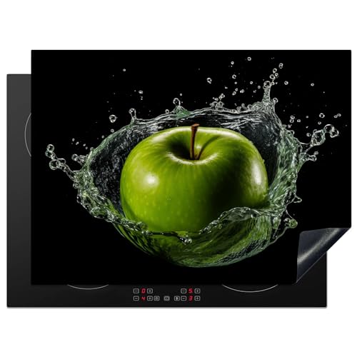 KitchenYeah© Herdabdeckplatte Einteilig Herdabdeckung Abdeckplatte für Ceranfeld Abdeckung Induktionskochfeld Aufrollbare Matte Apfel - Grün - Obst - Wasser - Schwarz - 70x52 cm von KitchenYeah