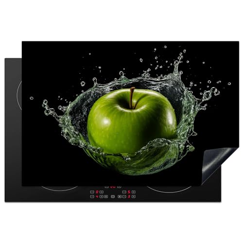 KitchenYeah© Herdabdeckplatte Einteilig Herdabdeckung Abdeckplatte für Ceranfeld Abdeckung Induktionskochfeld Aufrollbare Matte Apfel - Grün - Obst - Wasser - Schwarz - 78x52 cm von KitchenYeah