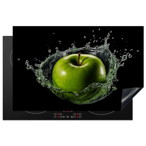 KitchenYeah© Herdabdeckplatte Einteilig Herdabdeckung Abdeckplatte für Ceranfeld Abdeckung Induktionskochfeld Aufrollbare Matte Apfel - Grün - Obst - Wasser - Schwarz - 81.2x52 cm von KitchenYeah
