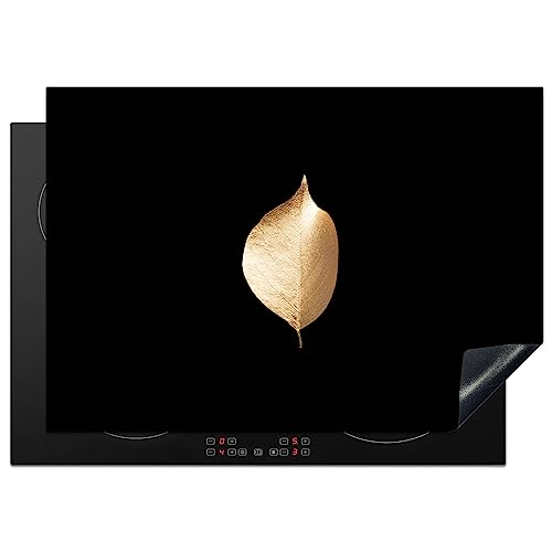 KitchenYeah© Herdabdeckplatte Einteilig Herdabdeckung Abdeckplatte für Ceranfeld Abdeckung Induktionskochfeld Aufrollbare Matte Blätter - Gold - Schwarz - Pflanzen - Luxus - 75x52 cm von KitchenYeah