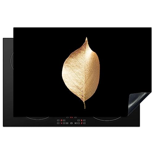 KitchenYeah© Herdabdeckplatte Einteilig Herdabdeckung Abdeckplatte für Ceranfeld Abdeckung Induktionskochfeld Aufrollbare Matte Blätter - Gold - Schwarz - Pflanzen - Luxus - 81.2x52 cm von KitchenYeah