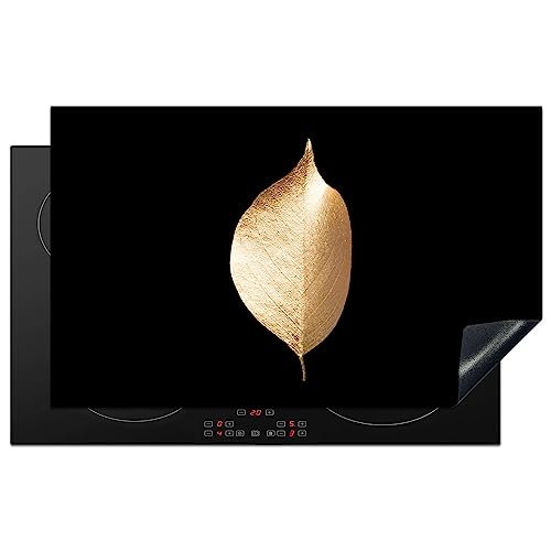 KitchenYeah© Herdabdeckplatte Einteilig Herdabdeckung Abdeckplatte für Ceranfeld Abdeckung Induktionskochfeld Aufrollbare Matte Blätter - Gold - Schwarz - Pflanzen - Luxus - 83x51 cm von KitchenYeah
