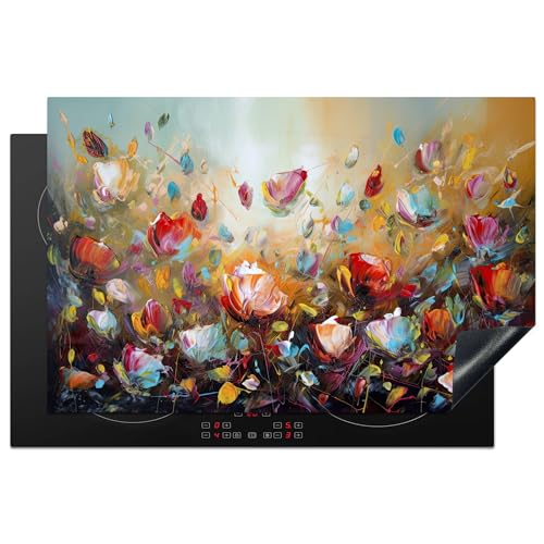 KitchenYeah© Herdabdeckplatte 81.6x52.7 cm Einteilig Herdabdeckung Abdeckplatte für Ceranfeld Abdeckung Induktionskochfeld Aufrollbare Matte Blumen - Kunst - Natur - Öl von KitchenYeah