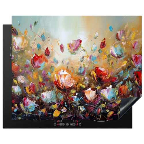 KitchenYeah© Herdabdeckplatte 65x52 cm Einteilig Herdabdeckung Abdeckplatte für Ceranfeld Abdeckung Induktionskochfeld Aufrollbare Matte Blumen - Kunst - Natur - Öl von KitchenYeah