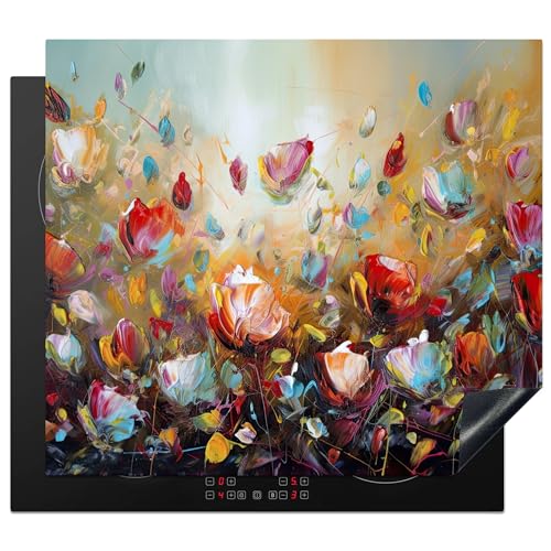 KitchenYeah© Herdabdeckplatte 57x51 cm Einteilig Herdabdeckung Abdeckplatte für Ceranfeld Abdeckung Induktionskochfeld Aufrollbare Matte Blumen - Kunst - Natur - Öl von KitchenYeah
