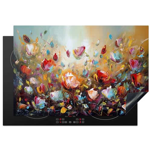 KitchenYeah© Herdabdeckplatte 77x51 cm Einteilig Herdabdeckung Abdeckplatte für Ceranfeld Abdeckung Induktionskochfeld Aufrollbare Matte Blumen - Kunst - Natur - Öl von KitchenYeah