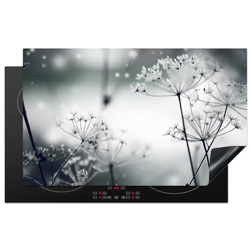 KitchenYeah© Herdabdeckplatte Einteilig Herdabdeckung Abdeckplatte für Ceranfeld Abdeckung Induktionskochfeld Aufrollbare Matte Blumen - Winter - Schnee - Natur - 83x51 cm von KitchenYeah