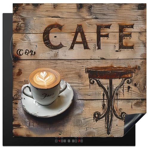 KitchenYeah© Herdabdeckplatte Einteilig Herdabdeckung Abdeckplatte für Ceranfeld Abdeckung Induktionskochfeld Aufrollbare Matte Cafe - Holz - Kaffee - Regale - 78x78 cm von KitchenYeah