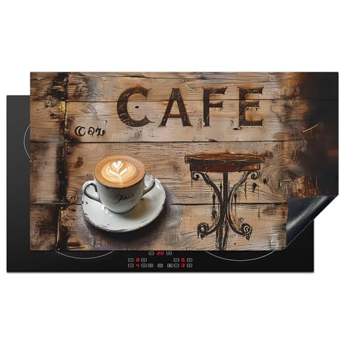 KitchenYeah© Herdabdeckplatte Einteilig Herdabdeckung Abdeckplatte für Ceranfeld Abdeckung Induktionskochfeld Aufrollbare Matte Cafe - Holz - Kaffee - Regale - 89x51 cm von KitchenYeah