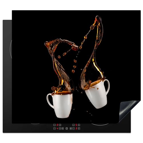 KitchenYeah© Herdabdeckplatte Einteilig Herdabdeckung Abdeckplatte für Ceranfeld Abdeckung Induktionskochfeld Aufrollbare Matte Kaffee - Tassen - Schwarz - 59x51 cm von KitchenYeah