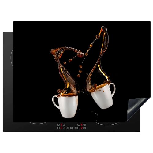 KitchenYeah© Herdabdeckplatte Einteilig Herdabdeckung Abdeckplatte für Ceranfeld Abdeckung Induktionskochfeld Aufrollbare Matte Kaffee - Tassen - Schwarz - 71x52 cm von KitchenYeah