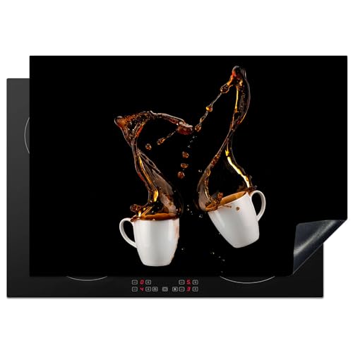 KitchenYeah© Herdabdeckplatte Einteilig Herdabdeckung Abdeckplatte für Ceranfeld Abdeckung Induktionskochfeld Aufrollbare Matte Kaffee - Tassen - Schwarz - 75x52 cm von KitchenYeah