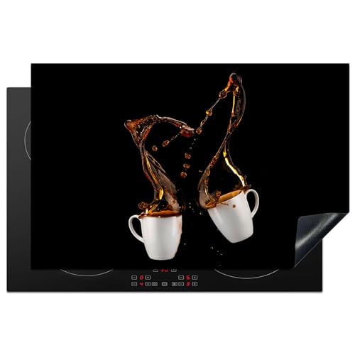 KitchenYeah© Herdabdeckplatte Einteilig Herdabdeckung Abdeckplatte für Ceranfeld Abdeckung Induktionskochfeld Aufrollbare Matte Kaffee - Tassen - Schwarz - 81.2x52 cm von KitchenYeah