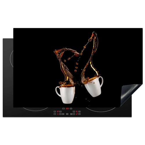KitchenYeah© Herdabdeckplatte Einteilig Herdabdeckung Abdeckplatte für Ceranfeld Abdeckung Induktionskochfeld Aufrollbare Matte Kaffee - Tassen - Schwarz - 85x52 cm von KitchenYeah