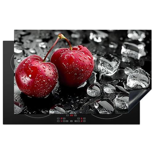 KitchenYeah© Herdabdeckplatte 83x51 cm Einteilig Herdabdeckung Abdeckplatte für Ceranfeld Abdeckung Induktionskochfeld Aufrollbare Matte Kirschen - Rot - Obst - Schwarz von KitchenYeah