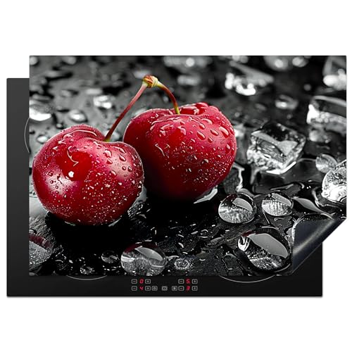 KitchenYeah© Herdabdeckplatte 75x52 cm Einteilig Herdabdeckung Abdeckplatte für Ceranfeld Abdeckung Induktionskochfeld Aufrollbare Matte Kirschen - Rot - Obst - Schwarz von KitchenYeah