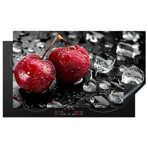KitchenYeah© Herdabdeckplatte 91.6x52.7 cm Einteilig Herdabdeckung Abdeckplatte für Ceranfeld Abdeckung Induktionskochfeld Aufrollbare Matte Kirschen - Rot - Obst - Schwarz von KitchenYeah