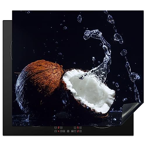 KitchenYeah© Herdabdeckplatte Einteilig Herdabdeckung Abdeckplatte für Ceranfeld Abdeckung Induktionskochfeld Aufrollbare Matte Kokosnuss - Wasser - Schwarz - Obst - Braun - Weiß - 59x52 cm von KitchenYeah