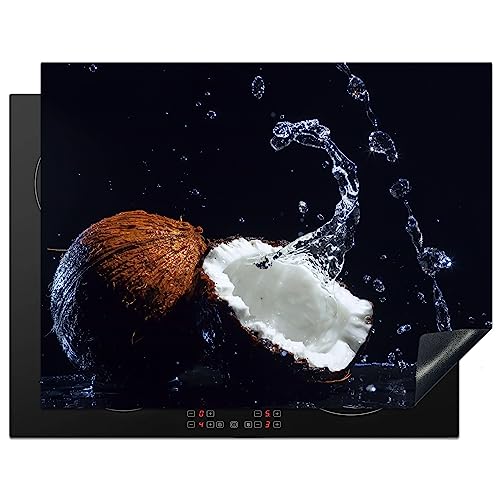 KitchenYeah© Herdabdeckplatte Einteilig Herdabdeckung Abdeckplatte für Ceranfeld Abdeckung Induktionskochfeld Aufrollbare Matte Kokosnuss - Wasser - Schwarz - Obst - Braun - Weiß - 77x59 cm von KitchenYeah
