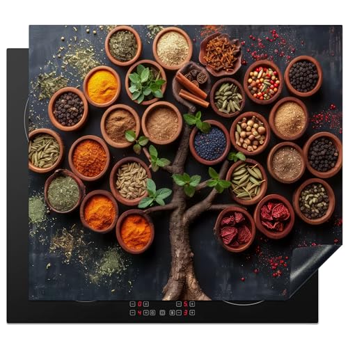 KitchenYeah© Herdabdeckplatte Einteilig Herdabdeckung Abdeckplatte für Ceranfeld Abdeckung Induktionskochfeld Aufrollbare Matte Kräuter - Baum des Lebens - Küche - Kochen - 58x51 cm von KitchenYeah