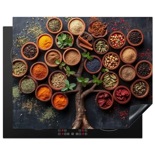 KitchenYeah© Herdabdeckplatte Einteilig Herdabdeckung Abdeckplatte für Ceranfeld Abdeckung Induktionskochfeld Aufrollbare Matte Kräuter - Baum des Lebens - Küche - Kochen - 65x52 cm von KitchenYeah