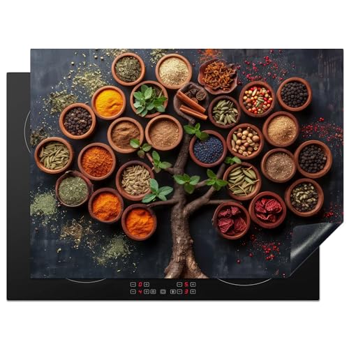 KitchenYeah© Herdabdeckplatte Einteilig Herdabdeckung Abdeckplatte für Ceranfeld Abdeckung Induktionskochfeld Aufrollbare Matte Kräuter - Baum des Lebens - Küche - Kochen - 70x52 cm von KitchenYeah