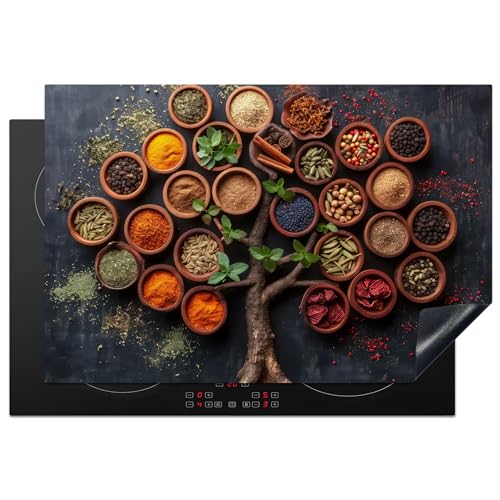 KitchenYeah© Herdabdeckplatte Einteilig Herdabdeckung Abdeckplatte für Ceranfeld Abdeckung Induktionskochfeld Aufrollbare Matte Kräuter - Baum des Lebens - Küche - Kochen - 78x52 cm von KitchenYeah