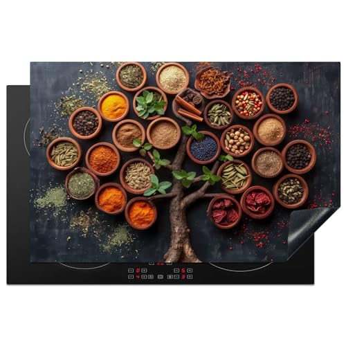 KitchenYeah© Herdabdeckplatte Einteilig Herdabdeckung Abdeckplatte für Ceranfeld Abdeckung Induktionskochfeld Aufrollbare Matte Kräuter - Baum des Lebens - Küche - Kochen - 80x52 cm von KitchenYeah
