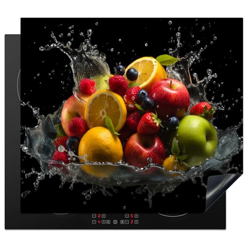 KitchenYeah© Herdabdeckplatte Einteilig Herdabdeckung Abdeckplatte für Ceranfeld Abdeckung Induktionskochfeld Aufrollbare Matte Obst - Apfel - Orange - Rot - Wasser - 59x51 cm von KitchenYeah