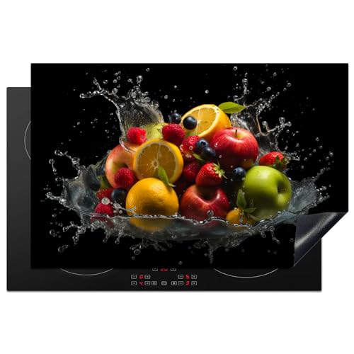 KitchenYeah© Herdabdeckplatte Einteilig Herdabdeckung Abdeckplatte für Ceranfeld Abdeckung Induktionskochfeld Aufrollbare Matte Obst - Apfel - Orange - Rot - Wasser - 81x52 cm von KitchenYeah
