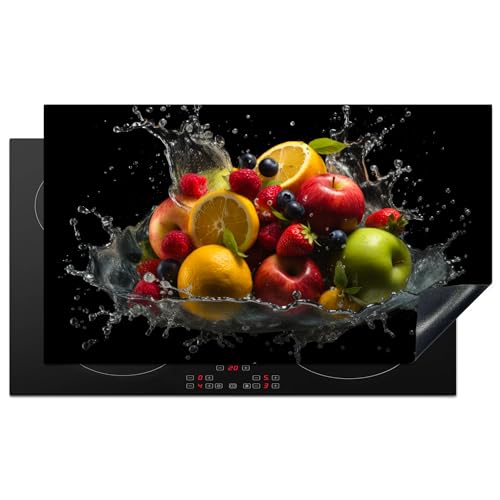 KitchenYeah© Herdabdeckplatte Einteilig Herdabdeckung Abdeckplatte für Ceranfeld Abdeckung Induktionskochfeld Aufrollbare Matte Obst - Apfel - Orange - Rot - Wasser - 90x52 cm von KitchenYeah
