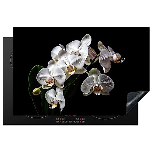 KitchenYeah© Herdabdeckplatte Einteilig Herdabdeckung Abdeckplatte für Ceranfeld Abdeckung Induktionskochfeld Aufrollbare Matte Orchidee - Blumen - Weiß - Natur - Schwarz und Weiß - 81.2x52 cm von KitchenYeah