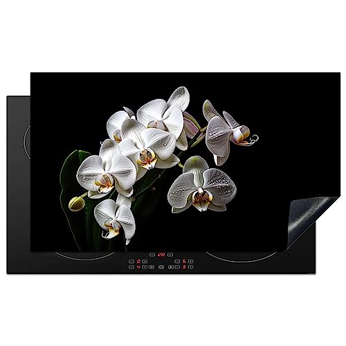 KitchenYeah© Herdabdeckplatte Einteilig Herdabdeckung Abdeckplatte für Ceranfeld Abdeckung Induktionskochfeld Aufrollbare Matte Orchidee - Blumen - Weiß - Natur - Schwarz und Weiß - 91.2x52 cm von KitchenYeah