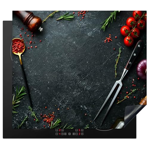 KitchenYeah© Herdabdeckplatte 58x51 cm Einteilig Herdabdeckung Abdeckplatte für Ceranfeld Abdeckung Induktionskochfeld Aufrollbare Matte Stilleben - Kräuter - Italienisch - Gewürze von KitchenYeah