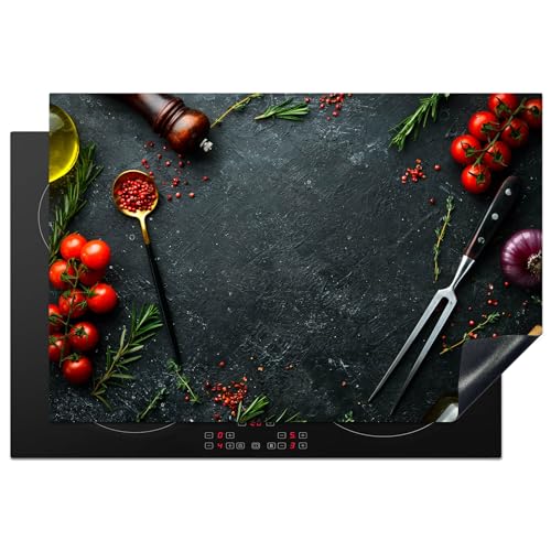 KitchenYeah© Herdabdeckplatte 78x52 cm Einteilig Herdabdeckung Abdeckplatte für Ceranfeld Abdeckung Induktionskochfeld Aufrollbare Matte Stilleben - Kräuter - Italienisch - Gewürze von KitchenYeah