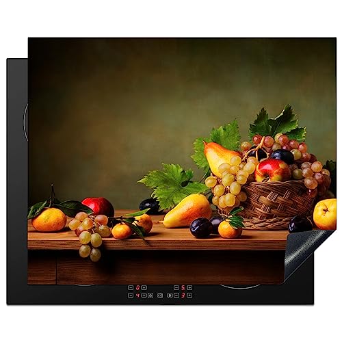 KitchenYeah© Herdabdeckplatte Einteilig Herdabdeckung Abdeckplatte für Ceranfeld Abdeckung Induktionskochfeld Aufrollbare Matte Trauben - Rustikal - Korb - Obst - Farbe - 65x52 cm von KitchenYeah