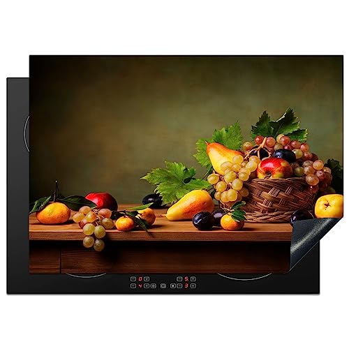 KitchenYeah© Herdabdeckplatte Einteilig Herdabdeckung Abdeckplatte für Ceranfeld Abdeckung Induktionskochfeld Aufrollbare Matte Trauben - Rustikal - Korb - Obst - Farbe - 75x52 cm von KitchenYeah