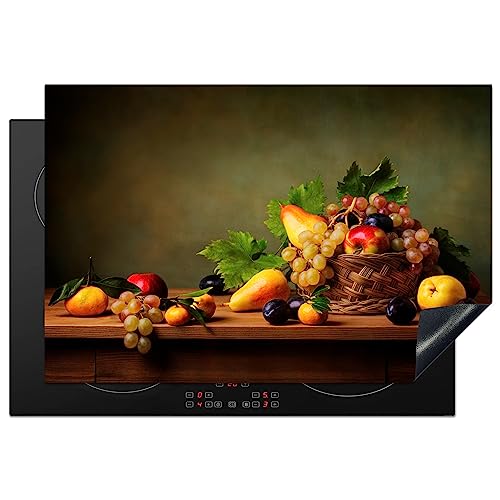 KitchenYeah© Herdabdeckplatte Einteilig Herdabdeckung Abdeckplatte für Ceranfeld Abdeckung Induktionskochfeld Aufrollbare Matte Trauben - Rustikal - Korb - Obst - Farbe - 76x51 cm von KitchenYeah