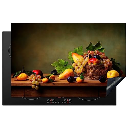 KitchenYeah© Herdabdeckplatte Einteilig Herdabdeckung Abdeckplatte für Ceranfeld Abdeckung Induktionskochfeld Aufrollbare Matte Trauben - Rustikal - Korb - Obst - Farbe - 81.6x52.7 cm von KitchenYeah