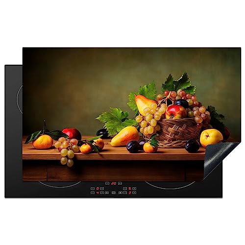 KitchenYeah© Herdabdeckplatte Einteilig Herdabdeckung Abdeckplatte für Ceranfeld Abdeckung Induktionskochfeld Aufrollbare Matte Trauben - Rustikal - Korb - Obst - Farbe - 85x52 cm von KitchenYeah
