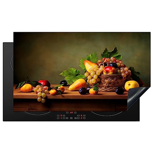 KitchenYeah© Herdabdeckplatte Einteilig Herdabdeckung Abdeckplatte für Ceranfeld Abdeckung Induktionskochfeld Aufrollbare Matte Trauben - Rustikal - Korb - Obst - Farbe - 91.6x52.7 cm von KitchenYeah