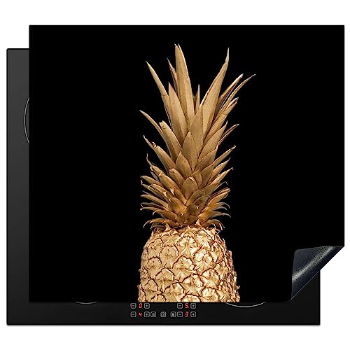 KitchenYeah© Herdabdeckplatte Einteilig Induktionsmatte Küche Abdeckung Ceranfeld Herd Abdeckplatte Deko Vinyl Matte Aufrollbar Ananas - Gold - Schwarz - Obst - Luxus - 58x51 cm von KitchenYeah