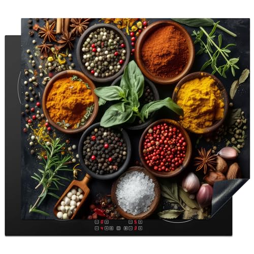 KitchenYeah© Herdabdeckplatte Einteilig Induktionsmatte Küche Abdeckung Ceranfeld Herd Abdeckplatte Deko Vinyl Matte Aufrollbar Kräuter - Küche - Paprika - Kochen - 59x52 cm von KitchenYeah