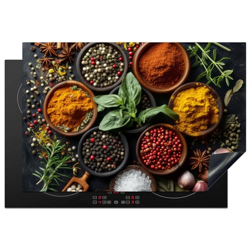 KitchenYeah© Herdabdeckplatte Einteilig Induktionsmatte Küche Abdeckung Ceranfeld Herd Abdeckplatte Deko Vinyl Matte Aufrollbar Kräuter - Küche - Paprika - Kochen - 76x51 cm von KitchenYeah