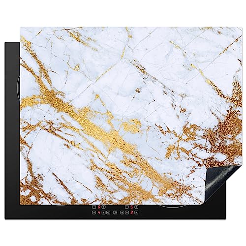KitchenYeah© Herdabdeckplatte Einteilig Induktionsmatte Küche Abdeckung Ceranfeld Herd Abdeckplatte Deko Vinyl Matte Aufrollbar Marmor - Gold - Weiß - Luxus - Marmoroptik - Glitzer - 65x52 cm von KitchenYeah