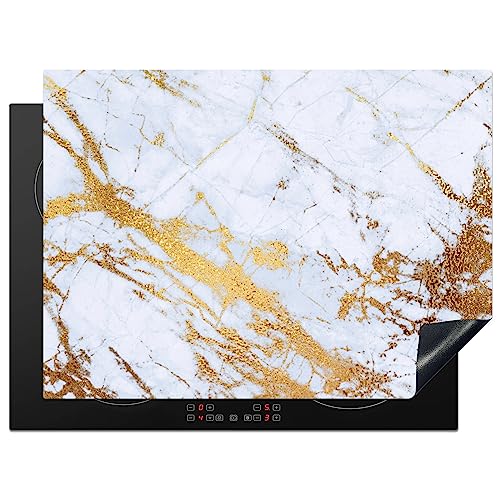 KitchenYeah© Herdabdeckplatte Einteilig Induktionsmatte Küche Abdeckung Ceranfeld Herd Abdeckplatte Deko Vinyl Matte Aufrollbar Marmor - Gold - Weiß - Luxus - Marmoroptik - Glitzer - 70x52 cm von KitchenYeah