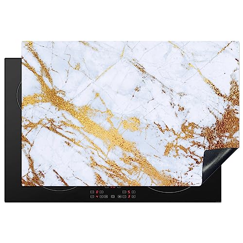 KitchenYeah© Herdabdeckplatte Einteilig Induktionsmatte Küche Abdeckung Ceranfeld Herd Abdeckplatte Deko Vinyl Matte Aufrollbar Marmor - Gold - Weiß - Luxus - Marmoroptik - Glitzer - 77x51 cm von KitchenYeah
